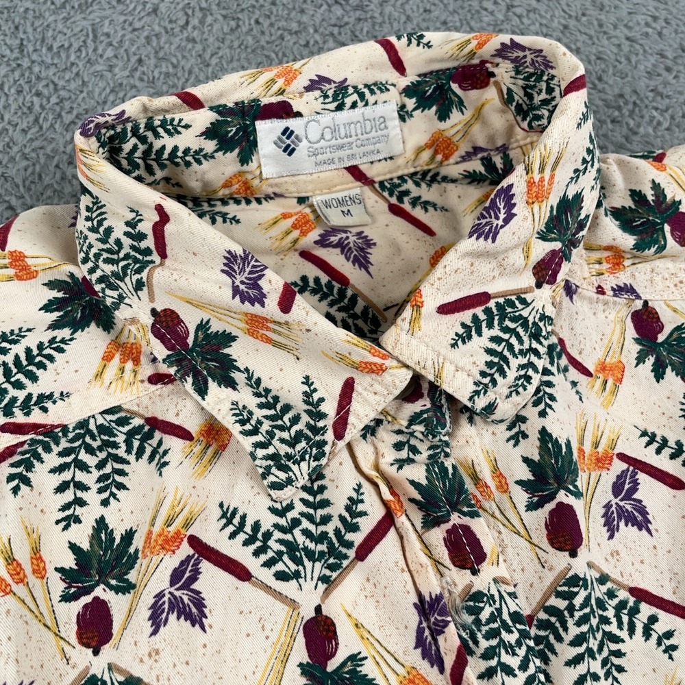 VTG Columbia Shirt Womens Medium Cream All Over Print Floral Nature Lightweight - Picture 4 of 12